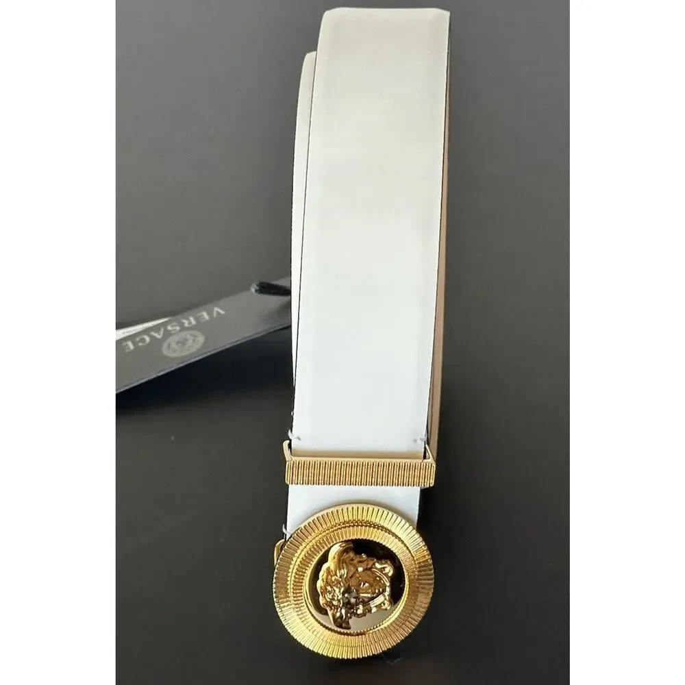 Versace Men’s Medusa-Buckle White Leather Belt 115 (46) Italy 1003873 New $575